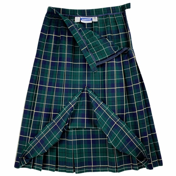 Vintage Pendleton Green Plaid Pleated Skirt with Flat Front Panel - Picture 5 of 11
